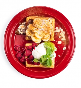 Waffles with raspberries